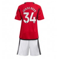 Dětský Fotbalový dres Manchester United Donny van de Beek #34 2023-24 Domácí Krátký Rukáv (+ trenýrky)